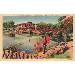 Postcard Japanese Tea Garden and Sunken Garden Breckenridge Park San Antonio Tex